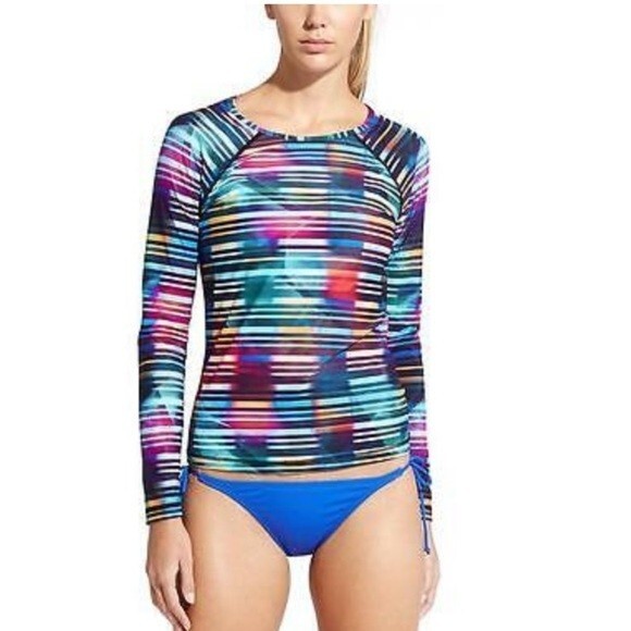 Athleta Laser Beam Rash Guard Swim Top Razzle Purple UPF 50+ XXS NWOT - Picture 2 of 10